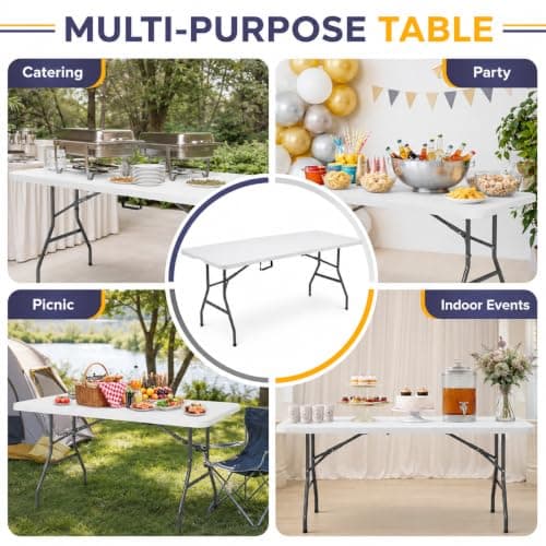 JupiterJX 6ft Camping Table Foldable, Portable Folding Tables, Ideal For Catering, Camping, Picnic, Party - Compact Trestle Table with Carry Handle BBQ Indoor/Outdoor Table — view 6