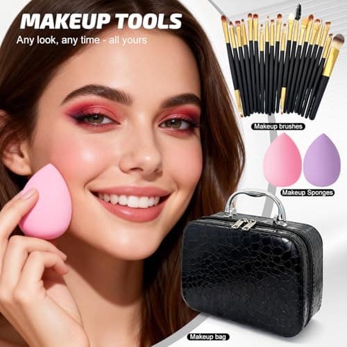 Makeup Set with Travel Bag, All in One Make Up Starter Kit for Teenage Girls, Makeup Gift Set for Women, Makeup Bundle Includes Primer BB Cream Foundation Eyeliner Mascara Eyeshadow Palette Lip Gloss — view 6