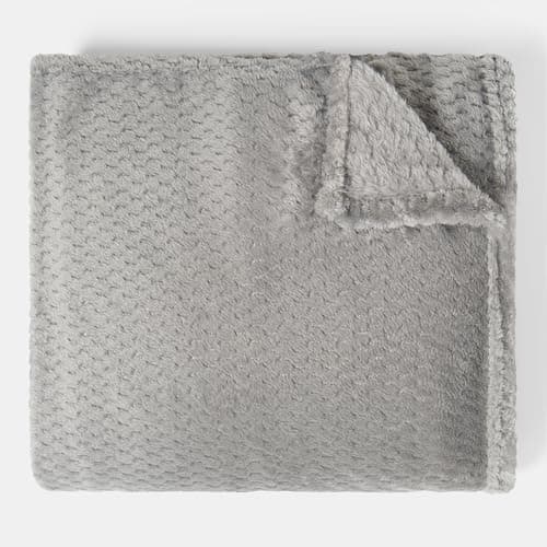 Dreamscene Fleece Throw Blanket for Bed, Soft Cosy Warm Honeycomb Waffle Throws for Sofas Couch Lightweight Faux Fur Fleece Blanket Travel Double Bed Throws, Mid Grey - 150 x 200cm — view 4