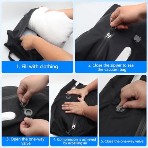 Vacuum bags for Clothes and Travel, 17L Reusable TPU Vacuum Storage Bags with Airtight Seal, IP67 Waterproof Nylon Organizer Vacuum Travel Space Saver Bags for Suitcases and Backpacks — view 5