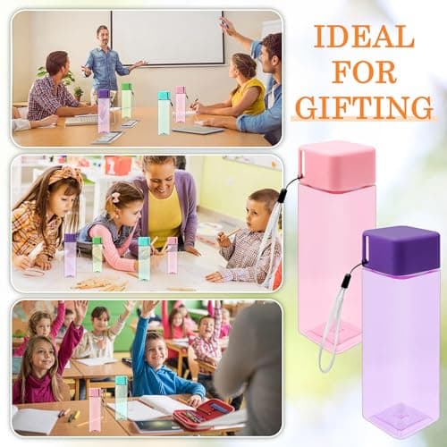 ASMIZ 20 Pack Plastic Water Bottle Bulk for Kids, 500ml Sport Water Drink Bottle, Reusable Lightweight Leakproof Beverage Bottles with Handle Strap for School, Gym, Outdoor Fitness, Travel - Square — view 4