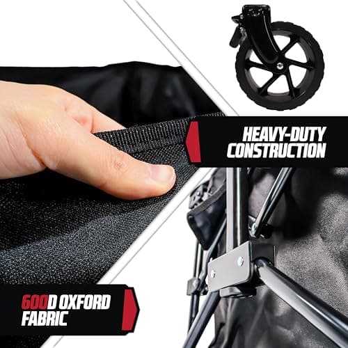 MoverX 220L Festival Trolley on Wheels, Folding Wagon, Portable Camping Cart, Collapsible Foldable Trolly for Beach Outdoor Garden Picnic Shopping Fishing, Wide Wheels, Adjustable Handle, Black — view 6