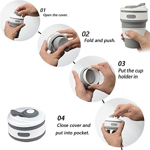 Angzhili Collapsible Coffee Cup Silicone Portable with Lids Multifunctional Silicone Reusable Folding Travel Cup Retractable Mug BPA -Free Coffee Mug for Hiking Outdoor Activities (Grey) — view 4