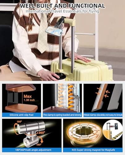 LNBEI Adjustable Magnetic Phone Holder, Handsfree Airplane Phone Holder, Foldable Airplane Travel Essentials, 360° Rotation for All Mobile Phones Desk Long Flying Tray Table — view 3