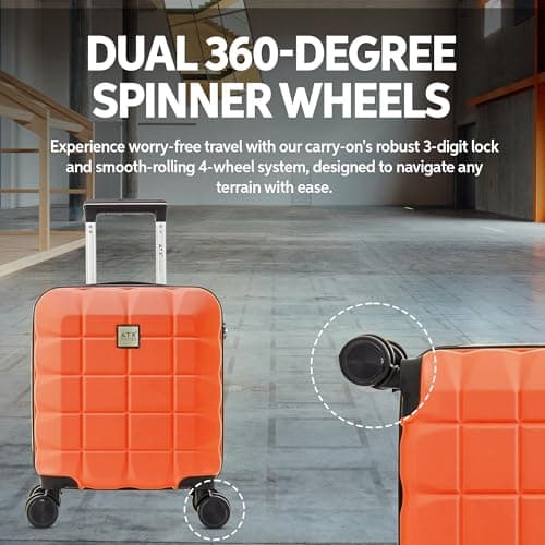 ATX Luggage Easy Jet 45x36x20 Underseat Cabin Suitcase Lightweight Durable ABS Carry-ons with 4 Dual Spinner Wheels and Built-in 3 Digit Combination Lock (Orange, 17.5 Inches, 30 Liter) — view 5