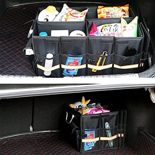 SOREIA Collapsible Car Trunk Organizer with Reflective Strips, Durable 1680D Oxford Fabric, Large Capacity Storage Bin with Aluminum Handles, Anti-Slip Bottom Black Small (S: 35 * 35 * 30cm) — view 6