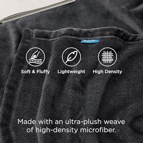Bedsure Fleece Throw Blanket for Bed - Flannel Throw, Dark Grey, 220x240 cm — view 3