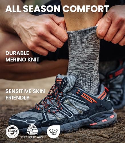 Merino.tech Merino Wool Socks Mens and Womens - Merino Wool Hiking Socks Crew Style (Light Grey Pack of 3, 4-8) — view 3