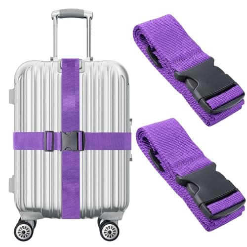 Heavy Duty Luggage Straps for Suitcases Packing Belts Travel Accessories Adjustable Bag Strap 2 Pack (Purple)