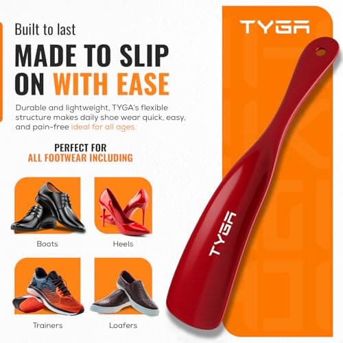TYGA 19cm Flexible Plastic Shoe Horns, Red, Pack of 2 — view 2