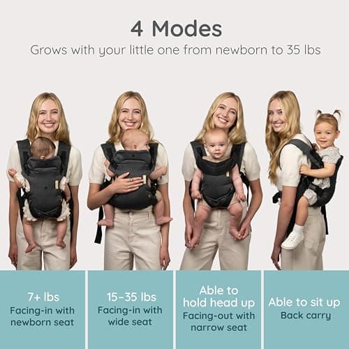 Infantino Flip Luxe 4-in-1 Convertible Baby Carrier, Ergonomic Infant to Toddler Carrier, Updated Lumbar Support, Premium Herringbone Fabric, Elevated Accents, Hands-Free Comfort, 3,2-16kg, Affogato — view 2