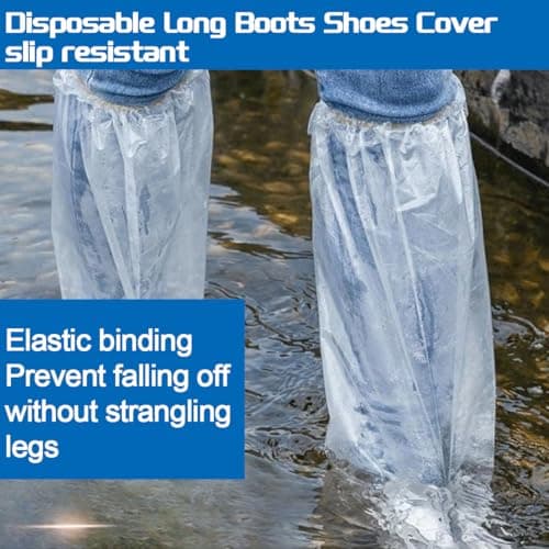 Disposable Shoe Covers 20 PCS,Thickened Waterproof Shoes and Boots Cover Plastic Long Rain Shoe Cover Clear Anti-Slip Overshoe for Women Men Water Boots Cover Rainy Day Use Cover (10 Pairs) — view 4