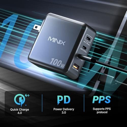 MINIX 100W USB C Ladegerät, 4-Port USB-A/C Foldable Fast PPS Gan Charger (Max 100W/30W/22.5W), Compatible with MacBook Pro/Air, iPad, iPhone 15/16 Pro, Galaxy S24, and More for Home, Traveling — view 6