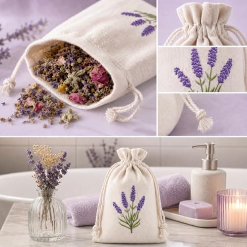 10 PCS Lavender Bags for Moths, lavender bags empty for Wardrobe Protection and Car Freshening,Drawstring Fabric Pouches for Aromatherapy and Jewellery Storage, Compact 10 x 15 cm Size — view 6