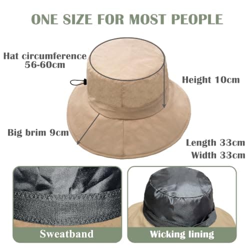 ehsbuy Sun Bucket Hats for Women UV Protection Wide Brim Foldable Ladies Waterproof Summer Hat with Adjustable Chin Strap for Beach Outdoor Fishing Safari Travel Khaki — view 2
