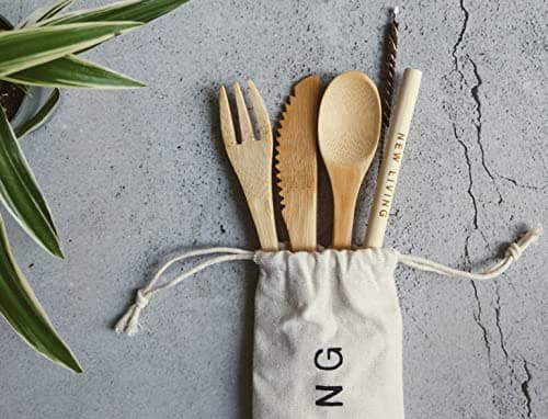 Bamboo Cutlery Set | Reusable, for Travel | Includes Bamboo Straw, Fork, Knife, Spoon, Cleaner & Carry Case | Eco Product — view 2