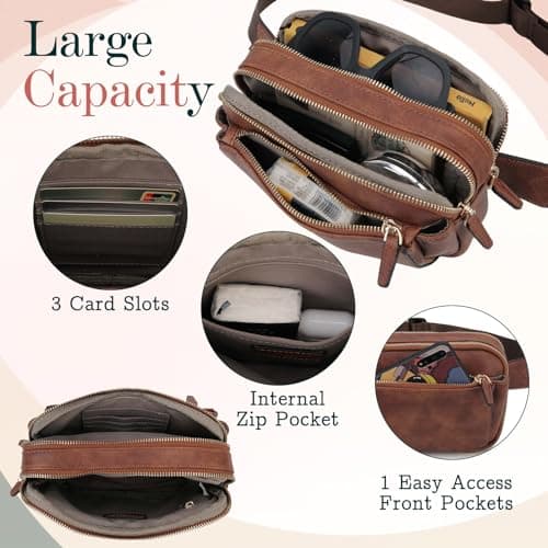 Waist Bag for Women, VX VONXURY Vegan Leather Bumbags Fanny Pack Lightweight Crossbody Belt Bag with Adjustable Strap for Outdoor Running Hiking,Brown — view 4