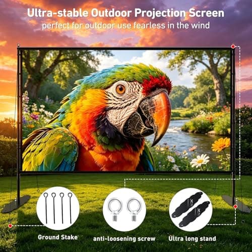 150 inch Projector Screen with Stand, 16:9 4K HD Portable Outdoor Movie Screen, Wrinkle-Free Foldable Indoor Projection Screen with Carry Bag & Ground Nails for Backyard Cinema Home Theater — view 3