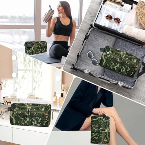 PNEUICALLY Hanging Toiletry Bag for Women and Men Traveling Makeup Large Capacity Cosmetics Portable Dopp Kit Storage Organizer Bag with Hanging Hook for Toiletries Brushes Shaving Tools, Camo Mosaic, — view 6