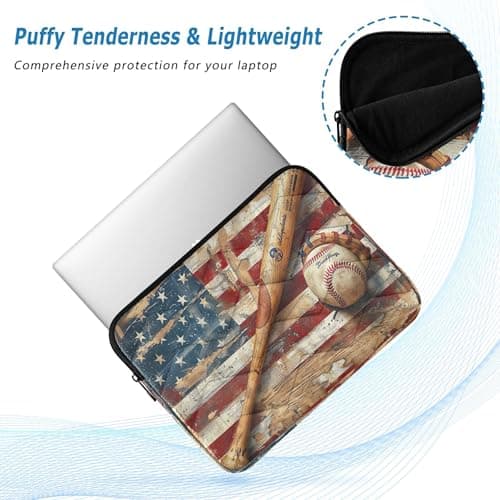 Sevdomey Vintage Baseball Laptop Sleeve 13.4 Inch, Slim Protective Computer Case with Soft Padding, Top Zipper Bag for Women & Men, Fits Most 13.3 Inch Laptops — view 5