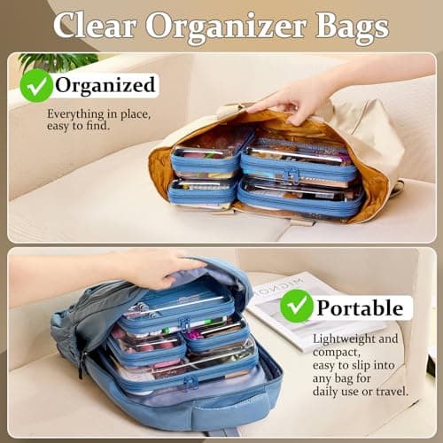 WELPIRT Clear Zipper Pouches,Hard Shell Zipper Case, Toiletry Bag for Travel, CLear Diaper Bag, Toiletry Pouch, Travel Organizer, Cosmetic Bag,Toy Storage Bins, Blue, M+3S, Blue — view 2