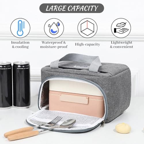 Aucuu Lunch Bag, Insulated Lunch Bag, Waterproof Leak-Proof Lunchbag, Foldable Picnic Bag, Lunch Cooler Bags for Women, Men, Kids and Students Travel Picnic School — view 4