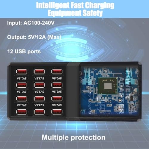 Balabaxer USB Charger,12-Port 60W Multiple USB Charging Station,Multi Ports Charger Charging for Smartphones，Tablets，and Other Devices. — view 4