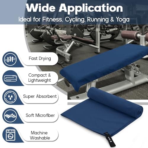 Sinand Microfibre towel 2 Pack |160x80cm+80x40cm| Ultra Lightweight Gym Towel, Quick Dry Microfiber Towels for Sports Travel Camping Beach Swimming (Navy blue) — view 2
