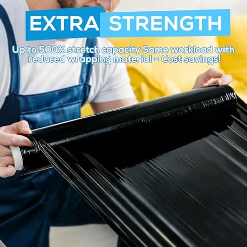Rainberg Strong Heavy-Duty Stretch Film for Pallet Wrapping, Packaging and Moving for Furniture, Luggage, and Parcels, Water & Moisture Proof Pallet Stretch Shrink Wrap rolls 400mm x 250m (Black, 1) — view 4