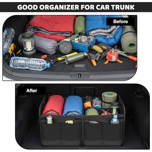 Car Boot Organiser - Foldable Car Boot Bag Car Trunk Organizer Storage Collapsible Trunk Organizer for most Cars, Waterproof Multi-Compartment Collapsible with Reinforced Base, Strong Handles(Black) — view 4