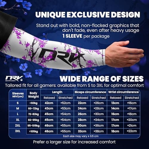 NRV Gaming Compression Sleeve (Sakura Edition) – Enhanced eSports Performance with Japanese Style – Developed by Professionals – Durable, Breathable, and Frictionless, Purple, Grande — view 3