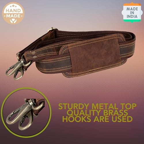 Hell Blues Bag Shoulder Strap - Genuine Leather with Brass Swivels Adjustable 57" Universal Replacement Strap for Laptop Bags, Luggage Duffel, Crossbody (145 cm) (Dark Brown) — view 5