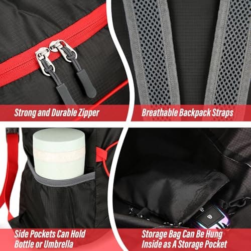 Sahunfri 2 Pcs Ultra Lightweight Backpack with Headphone Jack, Foldable Backpack Water Resistant Travel Rucksack, Multi-Functional Backpacks for Men Women — view 3