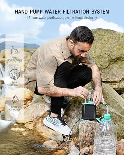 BKLES 3-in-1 Solar Electric Water Filter with Hand Pump - Camping Water Filtration System Survival, Portable Water Purifier with Emergency Light, Survival Kit for Backpacking, Birthday Gifts for Men — view 6