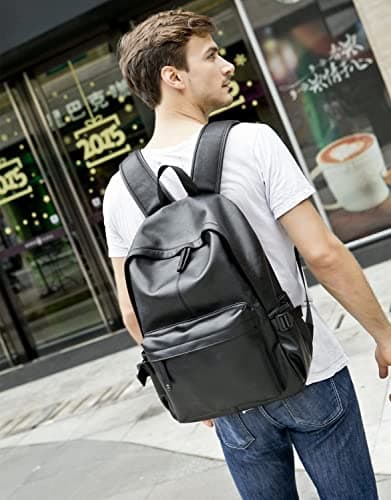 Baosha BP-20 Unisex PU Leather Causal Daypack Laptop Computer Bag 15.6 inch College School Backpack Shoulder Bags Outdoor Weekend Travel Rucksack (Black) — view 6