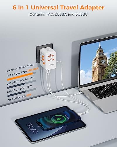 TESSAN 65W Universal Travel Adapter, Worldwide Plug with with 5 USB — view 2