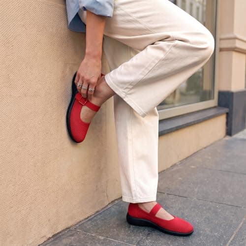 DREAM PAIRS Womens Ballet Mary Jane Flats Sneaker Shoes,Size 5.5,Red — view 3