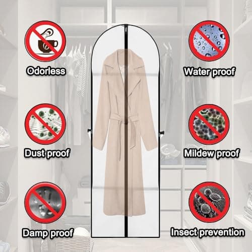 Dress Bag, Full Length Travel Suit Bag with Zipper, Gown Garment Bag Clothes Covers Long Translucent Waterproof Dustproof Protector Bags for Storage Travel -180cm×60 cm (Black) — view 4
