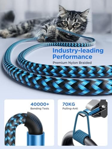 Yosou USB C Charger Cable USB A to USB C Type C Charger Fast Charging 3A Lead Braided for Samsung Galaxy S22 S21 S20,Pixel 8 7 6,PS5,Switch 2M 2Pack Blue — view 4