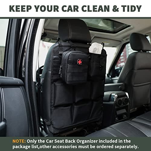 HUNTVP Car Seat Back Organizer, Tactical Molle Vehicle Panel Universal Tactical Vehicle Seat Organizer Storage Bag with 6 Storage Pouch Molle Car Seat Organiser — view 3