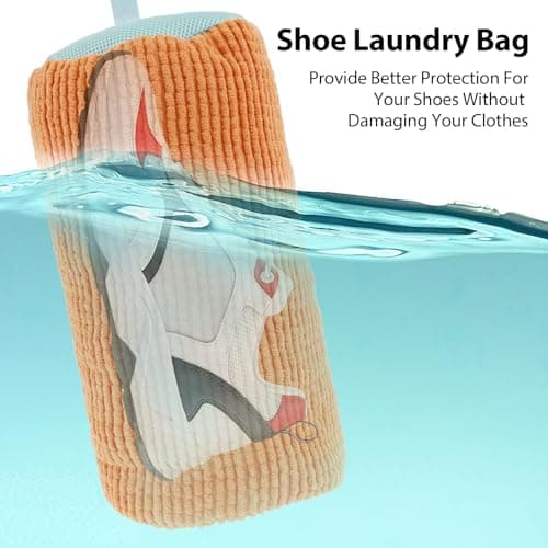 2Pcs Shoe Washing Machine Bag, Shoe Cleaning Bag with Zipper & Hook, Reusable Shoe Laundry Bag, Trainer Washing Machine Bag for Sneakers Canvas Tennis Running Shoes 39x19cm(Orange) — view 4