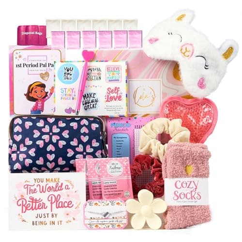 Mark And Lola’S First Period Pal Pack Gift Box | Kit For Tweens & Teens Pads, Panty Liners, Confidence-Boosting Essentials, Discreet Bag (Hearts)