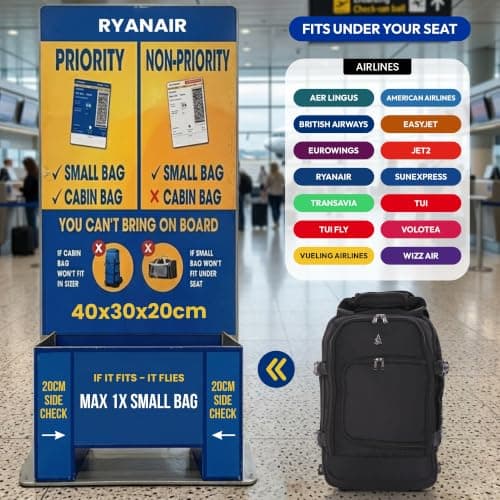 Aerolite Ryanair & Wizz Air Trolley Backpack Bag, 2 Wheels & USB Port — view 3