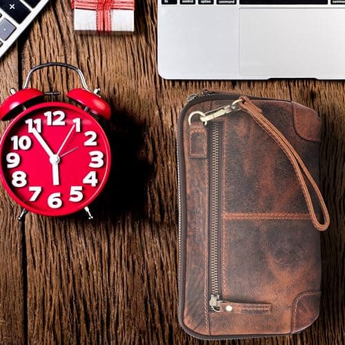 Leatherganic Cosmetics Case Travel Organizer Pouch Portable Tech Bag with Zipper Closure Leather Toiletry Bag for Men & Women Cord Storage Case Large Dopp Kit Makeup Bag Handbag Organizer — view 5