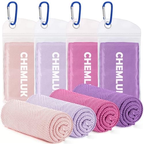 CHEMLUK Cooling Towels 4 Packs: Instant Cool Towel for Hot Weather Neck and Face UV Protection Quick Dry Microfibre Sweat Towels for Gym Yoga Running Camping Workout Sports Travel