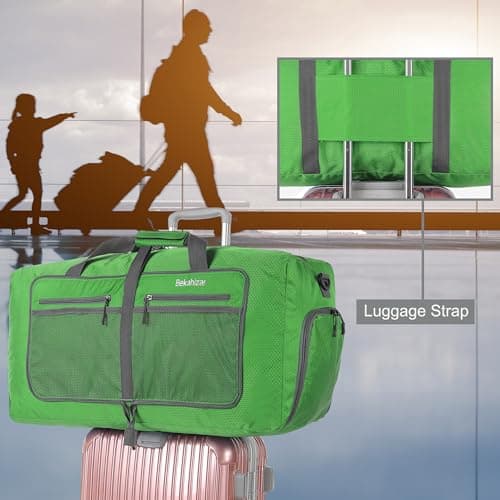 Bekahizar Travel Duffle Bag 60L Lightweight Foldable Holdall Duffels Large Weekend Overnight Bag Packable Carry On Luggage with Shoe Compartment for Men Women Camping Storage Gym Beach (Dark Green) — view 5