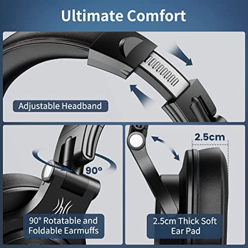 OneOdio A71 Hi-Res Studio Recording Headphones - Wired Over Ear Headphones with SharePort, Professional Monitoring & Mixing Foldable Headphones with Stereo Sound (Black) — view 6