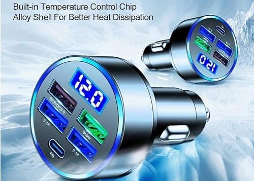 USB CAR CHARGER 5 Multi Port Car Charger 66W Super Fast Charger (4 type A Inputs/ 1 PD Input) For iphone 11/12/13/14/15 Samsung S21, S22, S23 & Google Pixel — view 4