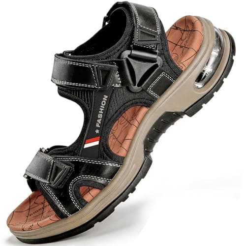 LIZH Arch Support Mens Sandals - Air Cushion, Natural Latex Walking Sandals for Man, Adjustable Hook & Loop Straps Beach Shoes, Non-Slip Footbed Slippers for Outdoor Casual Hiking Daily Wear