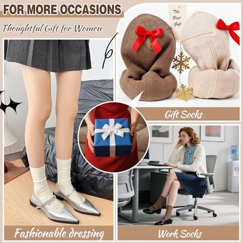 MOGGEI Womens Thin Merino Wool Socks Warm Winter Soft Cosy Breathable Crew Boot Socks for Everyday Wear 5 Pairs, UK Shoe Size 7-11 Stocking Fillers(Khaki/Coffee/Beige/Black) — view 6